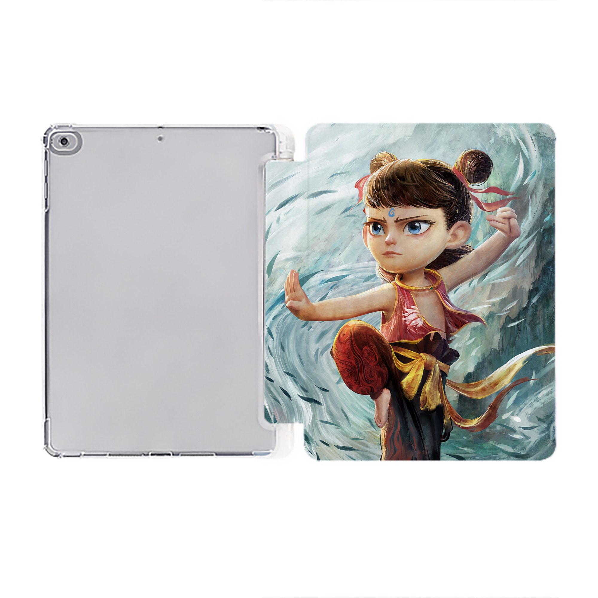 （画像用） Ne Zha 2 ナタ 魔童の大暴れ IPad ケース ペン収納付き 三つ折りスタンド PUレザー×シリコン 対応機種9.5/10.5/10.9インチ